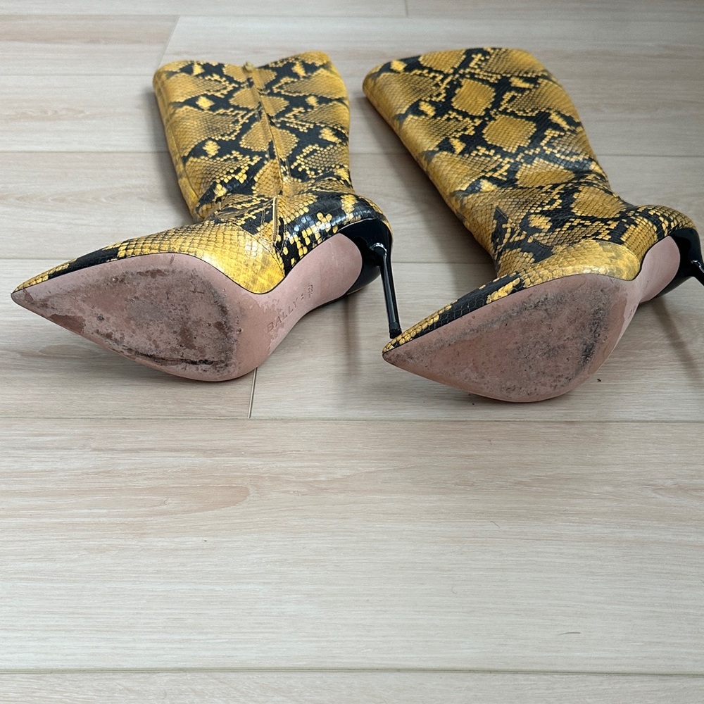 BALLY Heel Women’s Barbra Knee High Leather Python Boot 38 Marigold Yellow - Picture 6 of 12